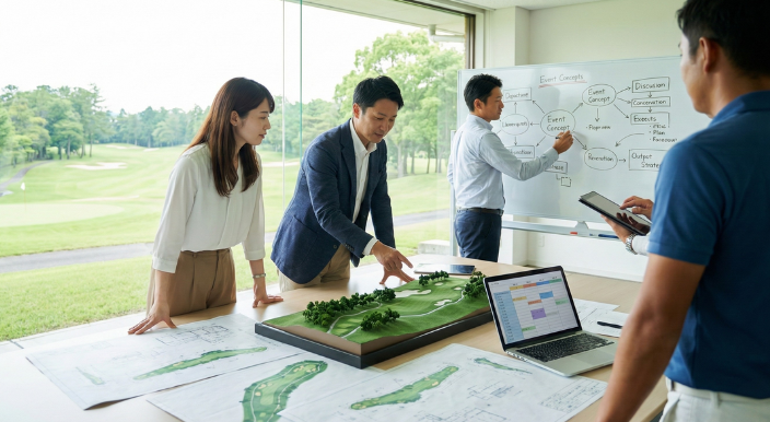 ゴルフイベントを企画するビジネスマン