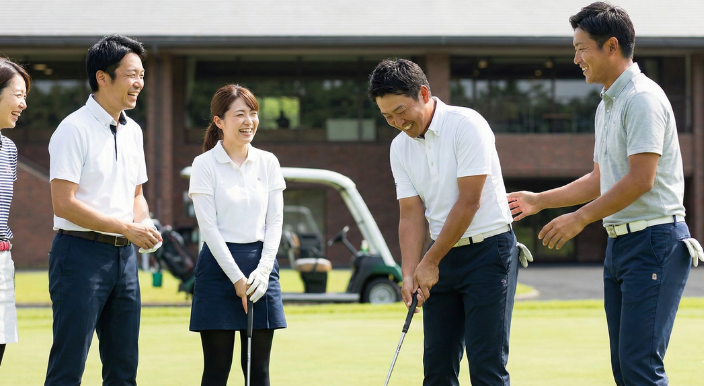 ゴルフイベントを楽しむビジネスパーソン